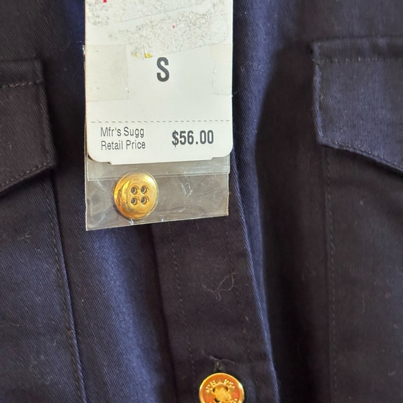 NWT Chaps Women's Navy SZ S Button Down Roll Tab Sleeve Shirt Top Blouse - Picture 6 of 10